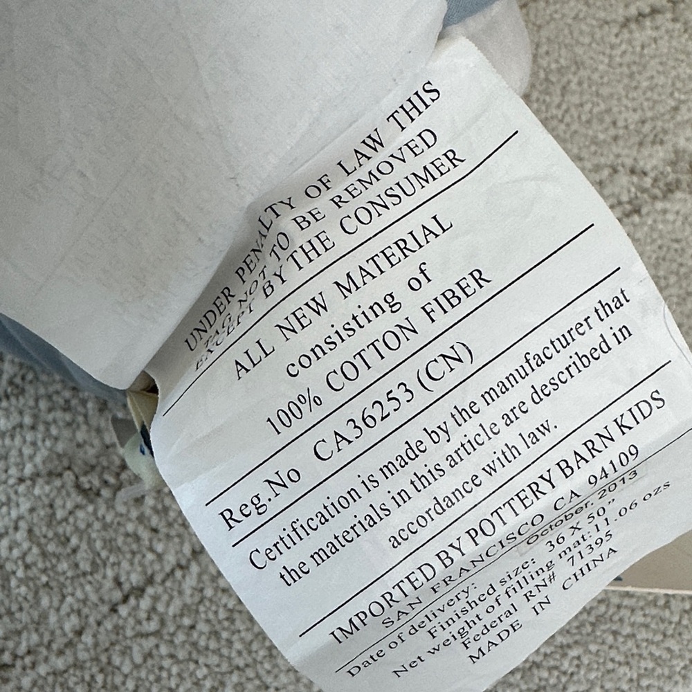 NWT Pottery Barn Baby Quilted Blanket in Light Blue, White & Grey - Picture 7 of 7